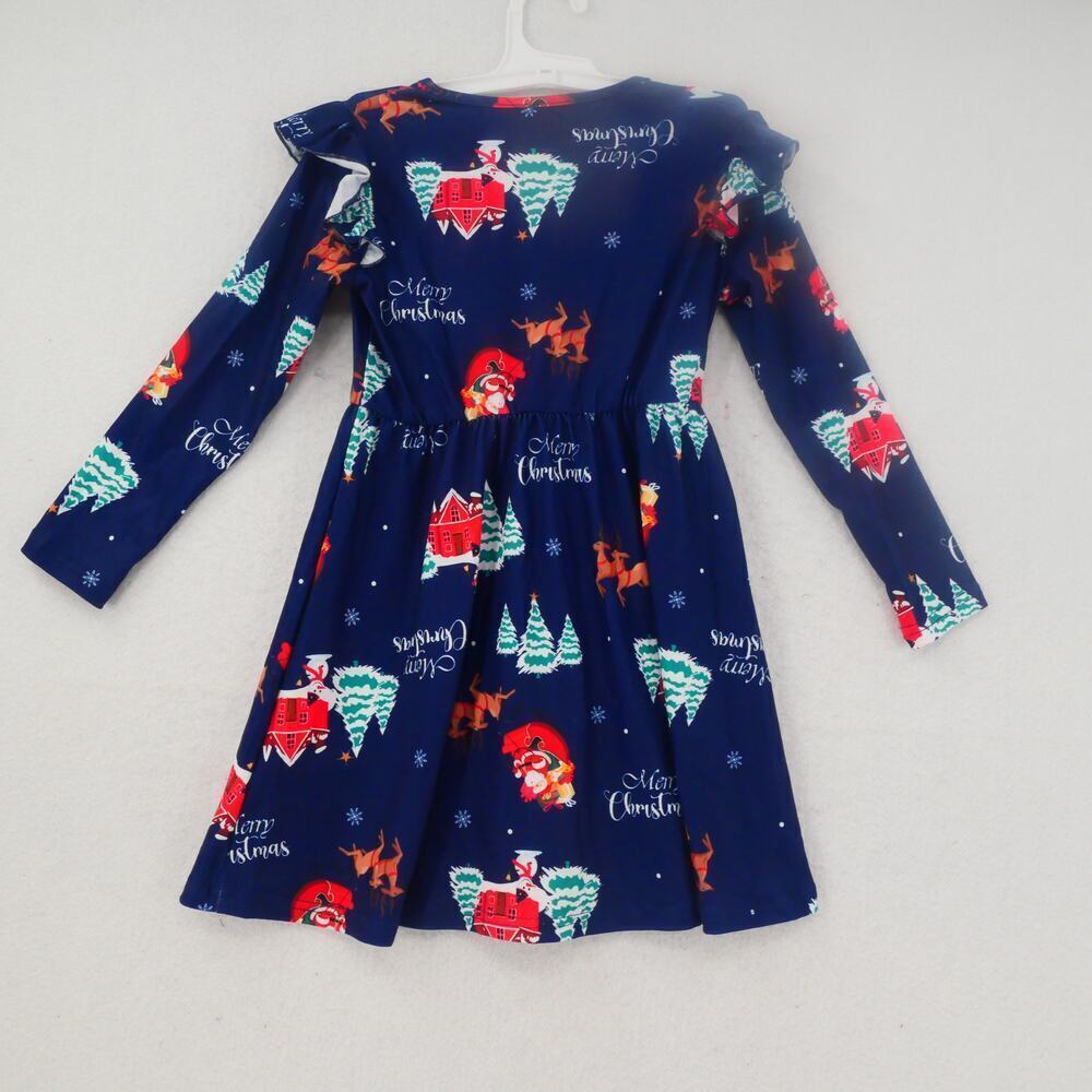 NEW PatPat Girl's 5-6 Merry Christmas Dress Santa Reindeer Blue Long Sleeve - Picture 8 of 8